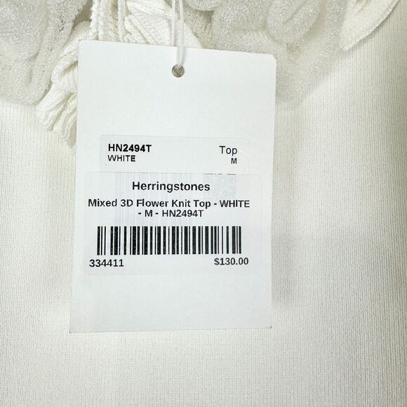 Endless Rose Mixed 3D Flower Knit Top Size Medium NEW White Fitted Scoop Neck - Picture 9 of 10